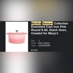 Martha Stewart collection, Enameled iron pink round 6-Qt. Dutch oven